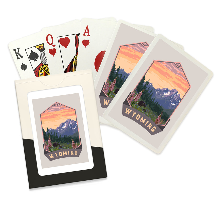 Playing Cards, Wyoming, Bear and Spring Flowers, Painterly, Contour, 52 Card Deck with Jokers in Box, Unique Art Cards Lantern Press 