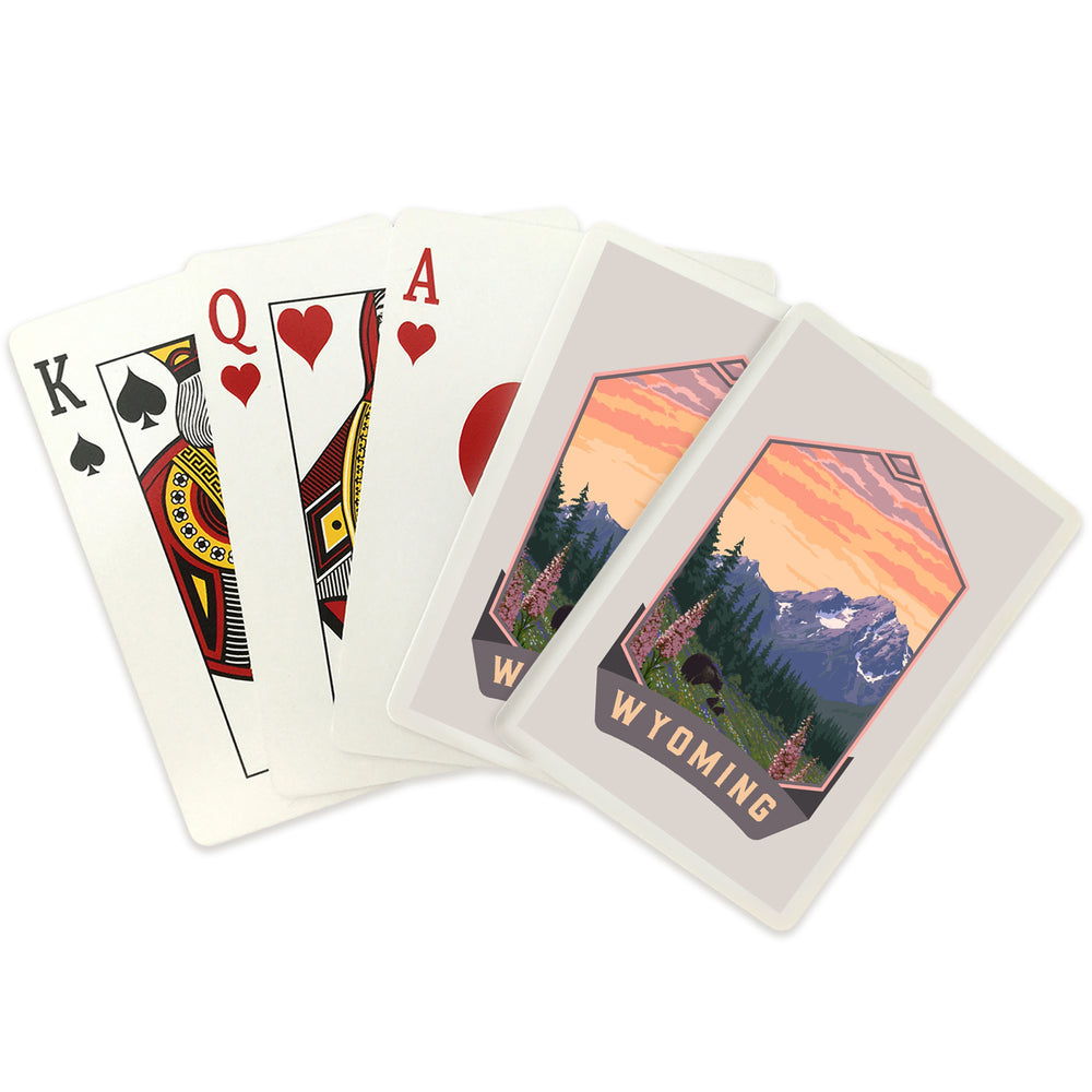 Playing Cards, Wyoming, Bear and Spring Flowers, Painterly, Contour, 52 Card Deck with Jokers in Box, Unique Art Cards Lantern Press 