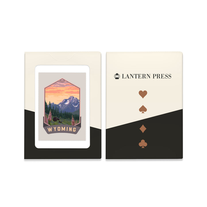 Playing Cards, Wyoming, Bear and Spring Flowers, Painterly, Contour, 52 Card Deck with Jokers in Box, Unique Art Cards Lantern Press 