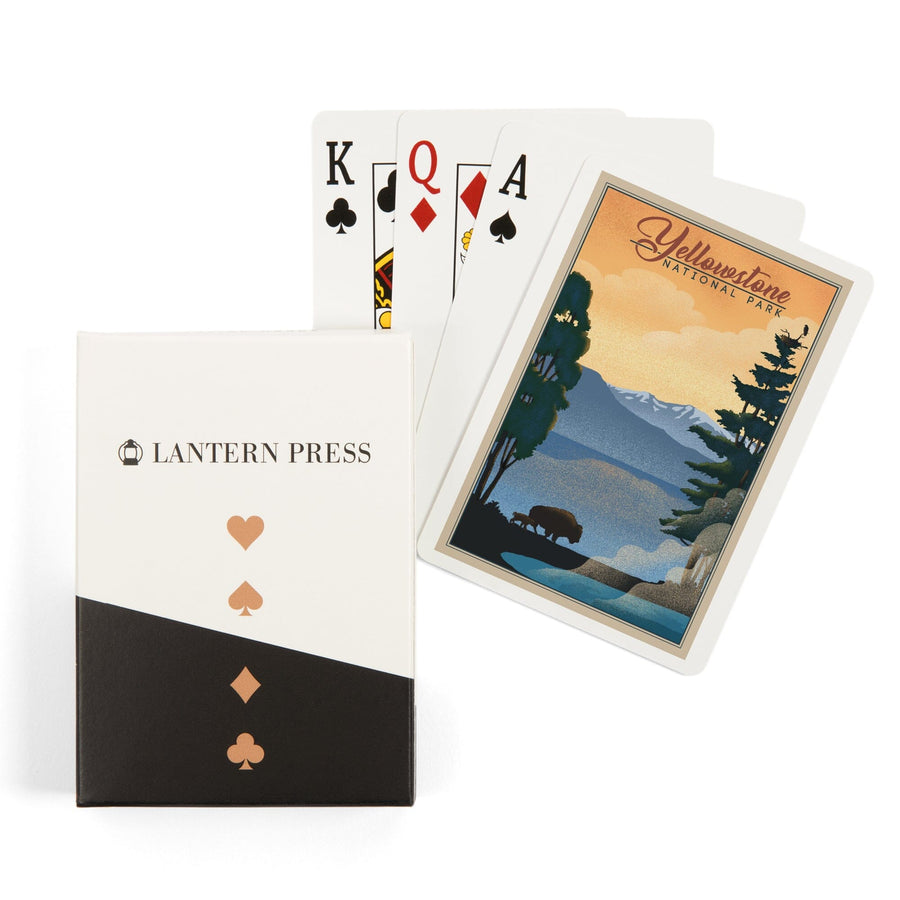 Playing Cards, Yellowstone National Park, Bison and Lake, Lithograph National Park Series, 52 Card Deck with Jokers in Box, Unique Art Cards Lantern Press 