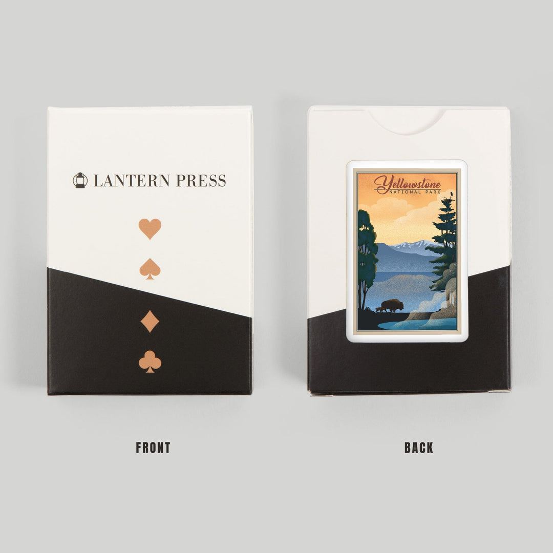 Playing Cards, Yellowstone National Park, Bison and Lake, Lithograph National Park Series, 52 Card Deck with Jokers in Box, Unique Art Cards Lantern Press 