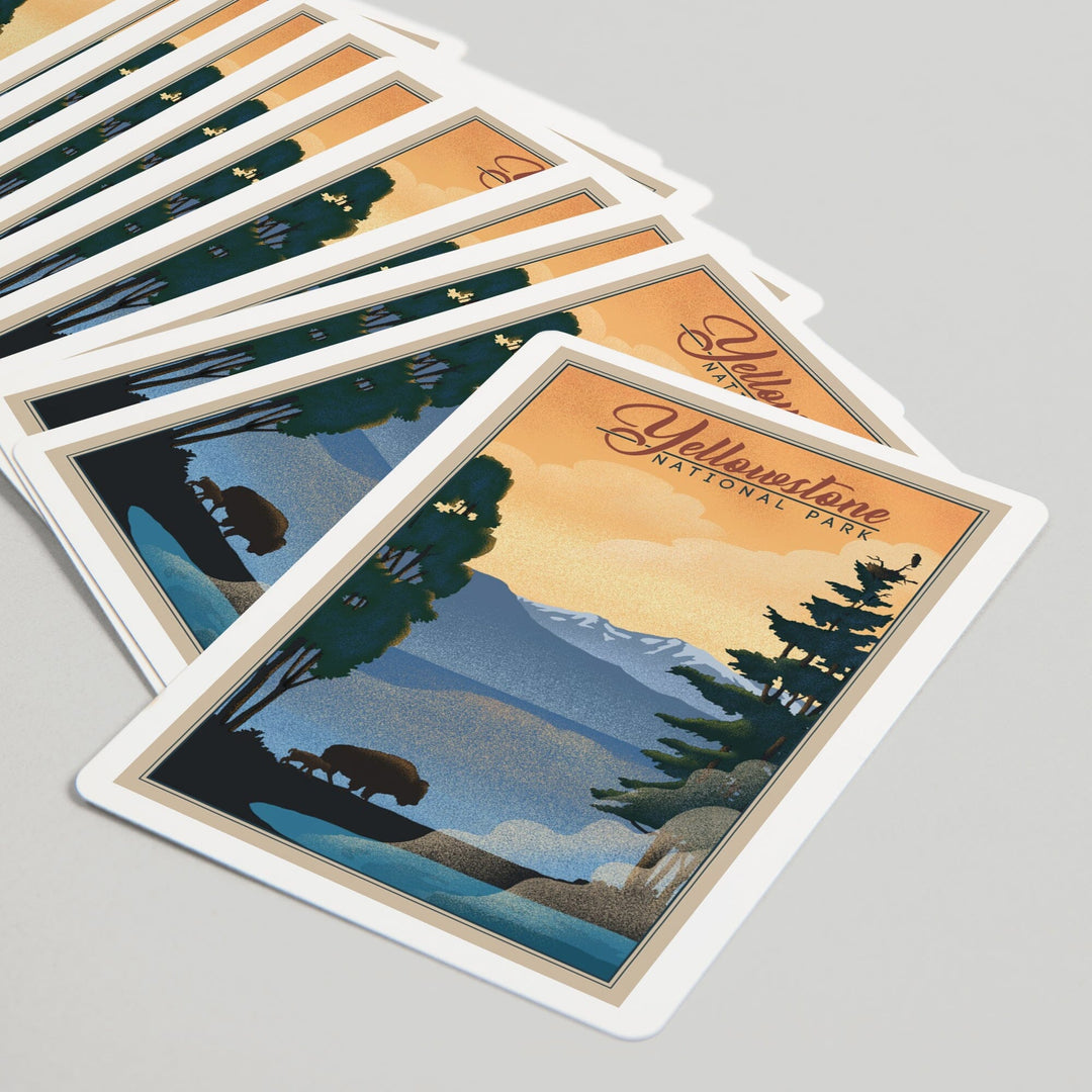 Playing Cards, Yellowstone National Park, Bison and Lake, Lithograph National Park Series, 52 Card Deck with Jokers in Box, Unique Art Cards Lantern Press 