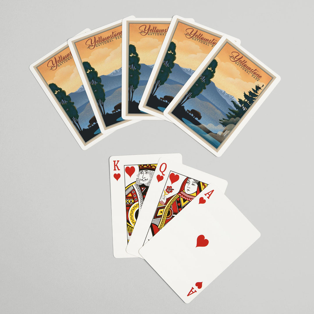 Playing Cards, Yellowstone National Park, Bison and Lake, Lithograph National Park Series, 52 Card Deck with Jokers in Box, Unique Art Cards Lantern Press 
