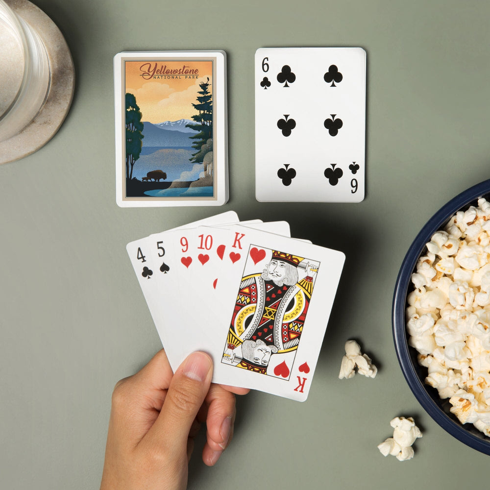Playing Cards, Yellowstone National Park, Bison and Lake, Lithograph National Park Series, 52 Card Deck with Jokers in Box, Unique Art Cards Lantern Press 