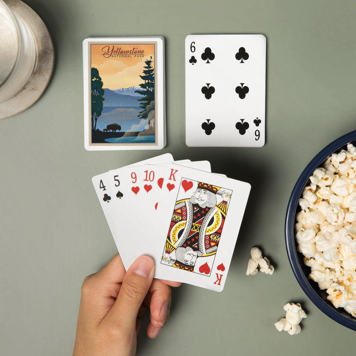 Playing Cards, Yellowstone National Park, Bison and Lake, Lithograph National Park Series, 52 Card Deck with Jokers in Box, Unique Art Cards Lantern Press 