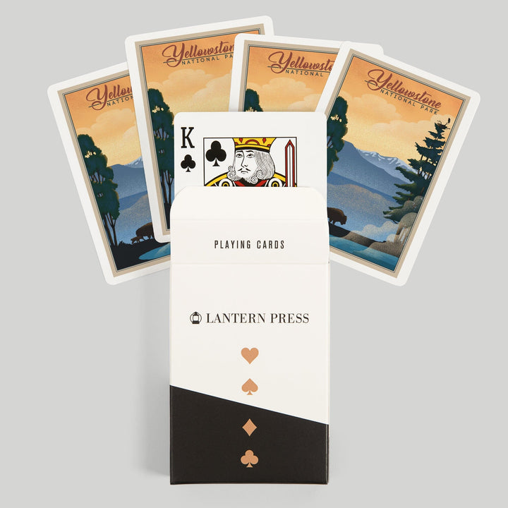 Playing Cards, Yellowstone National Park, Bison and Lake, Lithograph National Park Series, 52 Card Deck with Jokers in Box, Unique Art Cards Lantern Press 