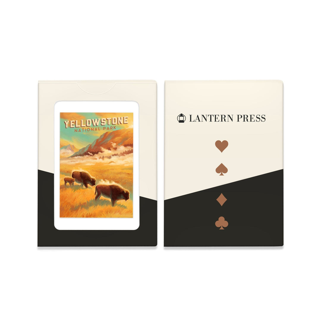 Playing Cards, Yellowstone National Park, Bison Family, Oil Painting, 52 Card Deck with Jokers in Box, Unique Art Cards Lantern Press 