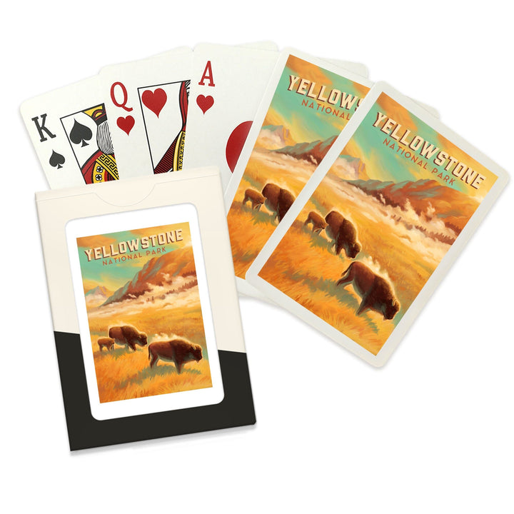 Playing Cards, Yellowstone National Park, Bison Family, Oil Painting, 52 Card Deck with Jokers in Box, Unique Art Cards Lantern Press 
