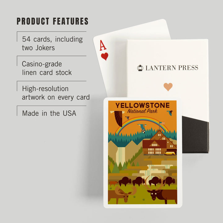 Playing Cards, Yellowstone National Park, Geometric Experience Collection, Lodge, 52 Card Deck with Jokers in Box, Unique Art Cards Lantern Press 