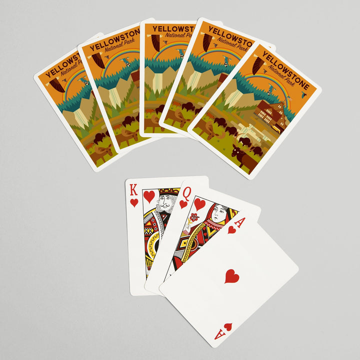 Playing Cards, Yellowstone National Park, Geometric Experience Collection, Lodge, 52 Card Deck with Jokers in Box, Unique Art Cards Lantern Press 