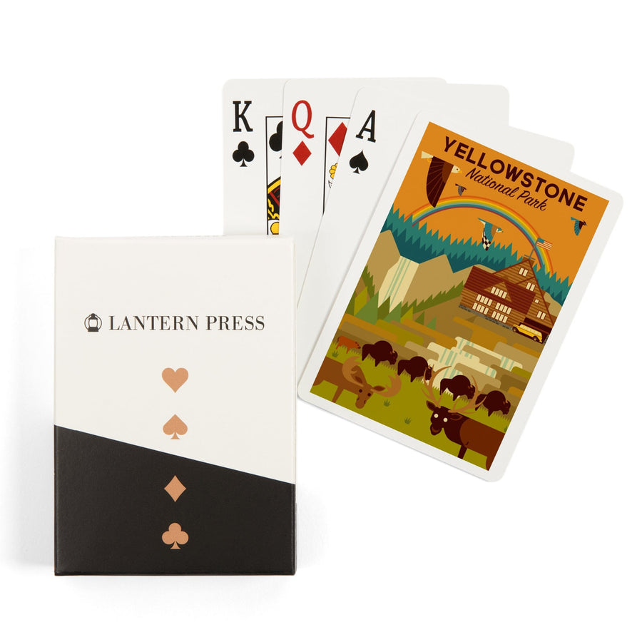 Playing Cards, Yellowstone National Park, Geometric Experience Collection, Lodge, 52 Card Deck with Jokers in Box, Unique Art Cards Lantern Press 