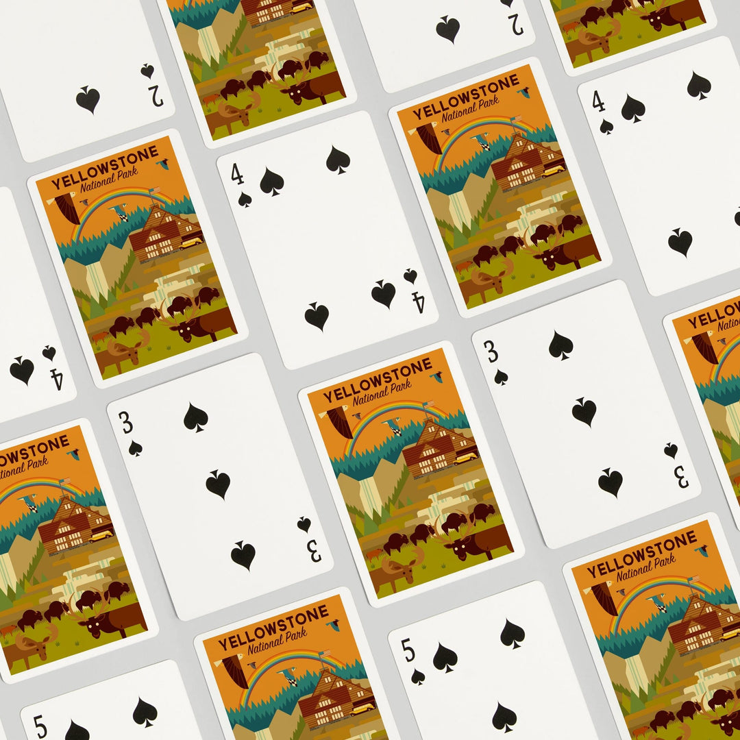 Playing Cards, Yellowstone National Park, Geometric Experience Collection, Lodge, 52 Card Deck with Jokers in Box, Unique Art Cards Lantern Press 