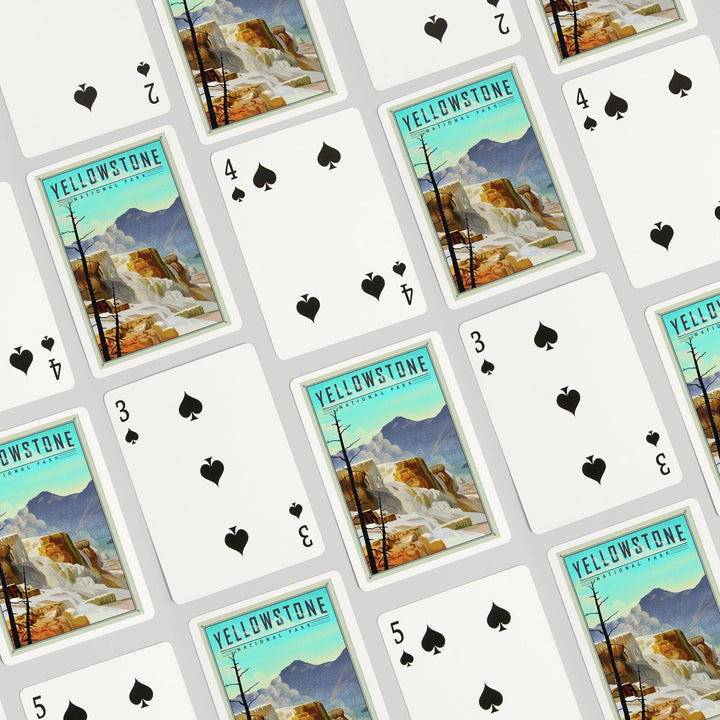 Playing Cards, Yellowstone National Park, Mammoth Hot Springs, Lithograph National Park Series, 52 Card Deck with Jokers in Box, Unique Art Cards Lantern Press 