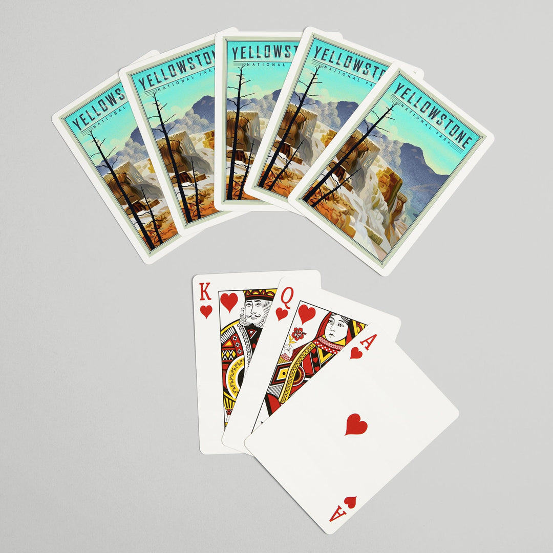 Playing Cards, Yellowstone National Park, Mammoth Hot Springs, Lithograph National Park Series, 52 Card Deck with Jokers in Box, Unique Art Cards Lantern Press 