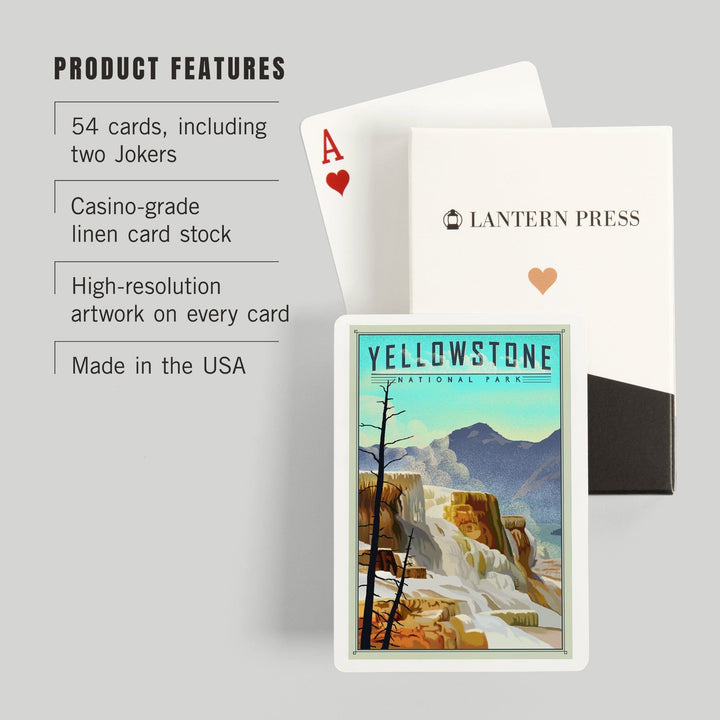 Playing Cards, Yellowstone National Park, Mammoth Hot Springs, Lithograph National Park Series, 52 Card Deck with Jokers in Box, Unique Art Cards Lantern Press 