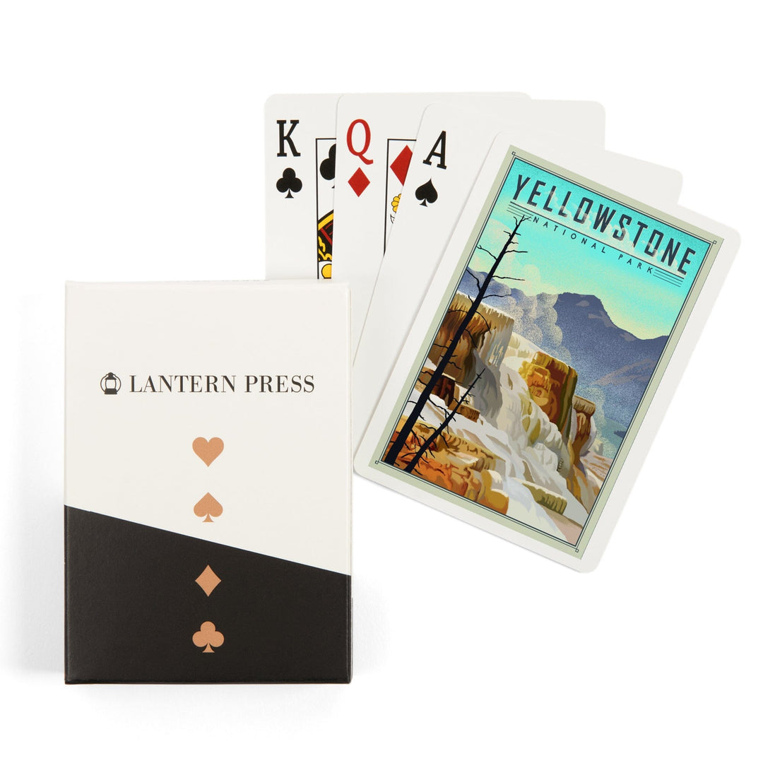 Playing Cards, Yellowstone National Park, Mammoth Hot Springs, Lithograph National Park Series, 52 Card Deck with Jokers in Box, Unique Art Cards Lantern Press 