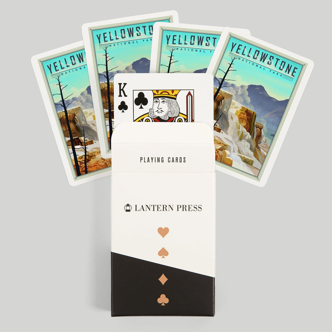 Playing Cards, Yellowstone National Park, Mammoth Hot Springs, Lithograph National Park Series, 52 Card Deck with Jokers in Box, Unique Art Cards Lantern Press 