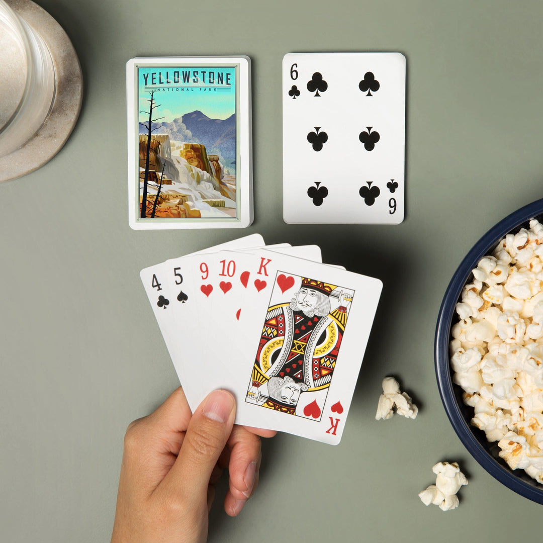 Playing Cards, Yellowstone National Park, Mammoth Hot Springs, Lithograph National Park Series, 52 Card Deck with Jokers in Box, Unique Art Cards Lantern Press 