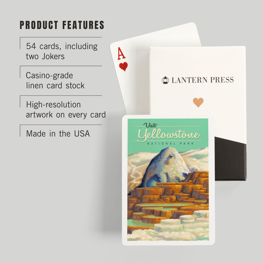Playing Cards, Yellowstone National Park, Oil Painting, Mammoth Geyser, 52 Card Deck with Jokers in Box, Unique Art Cards Lantern Press 