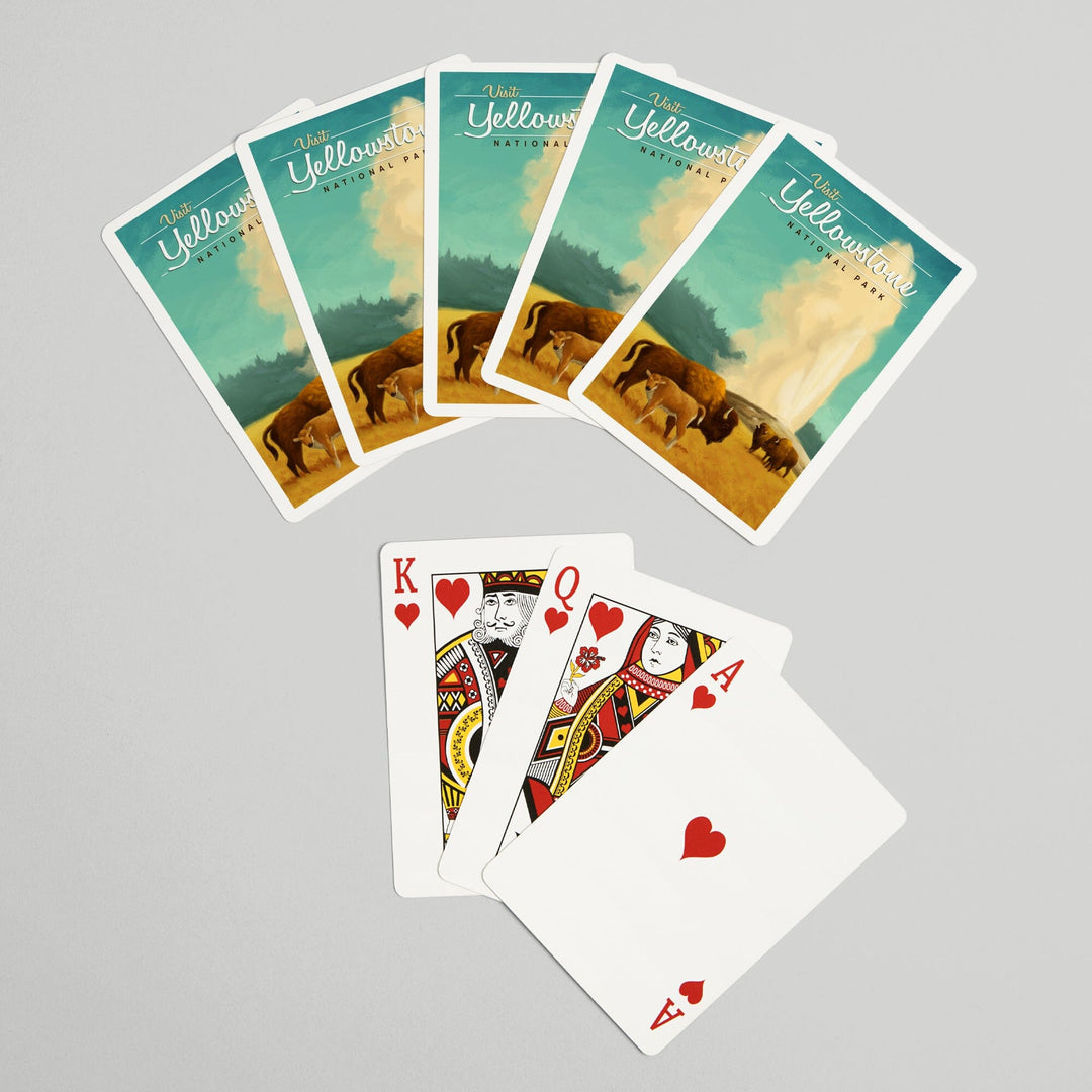 Playing Cards, Yellowstone National Park, Oil Painting, Old Faithful and Bison, 52 Card Deck with Jokers in Box, Unique Art Cards Lantern Press 