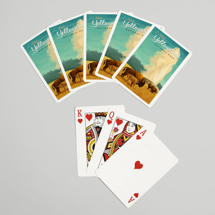 Playing Cards, Yellowstone National Park, Oil Painting, Old Faithful and Bison, 52 Card Deck with Jokers in Box, Unique Art Cards Lantern Press 