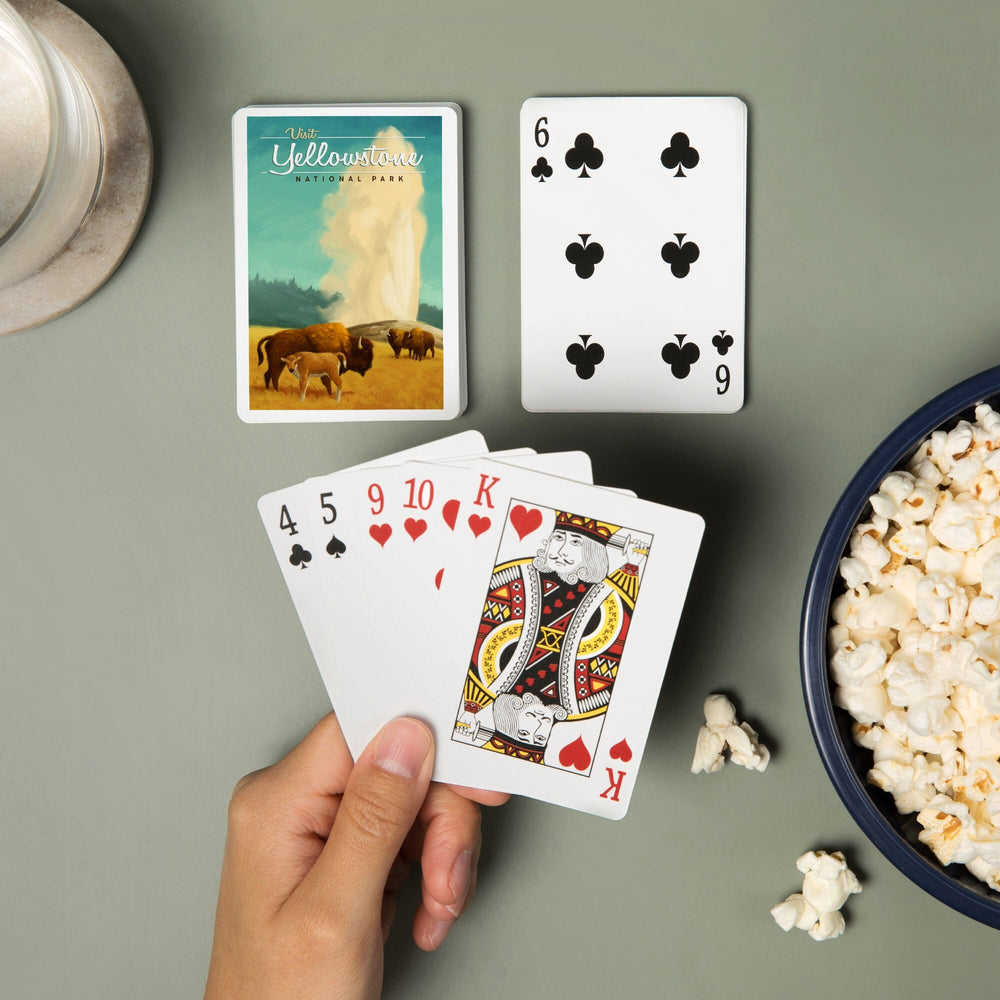 Playing Cards, Yellowstone National Park, Oil Painting, Old Faithful and Bison, 52 Card Deck with Jokers in Box, Unique Art Cards Lantern Press 