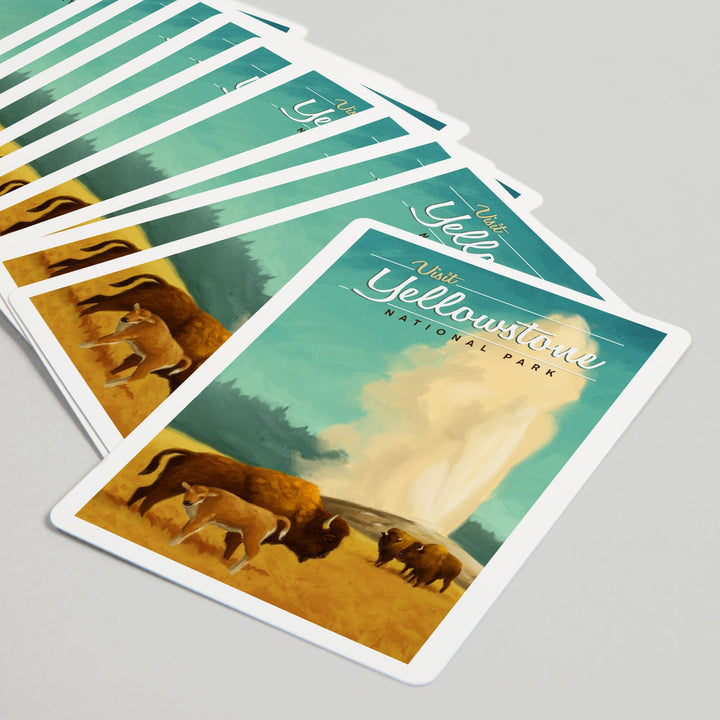 Playing Cards, Yellowstone National Park, Oil Painting, Old Faithful and Bison, 52 Card Deck with Jokers in Box, Unique Art Cards Lantern Press 