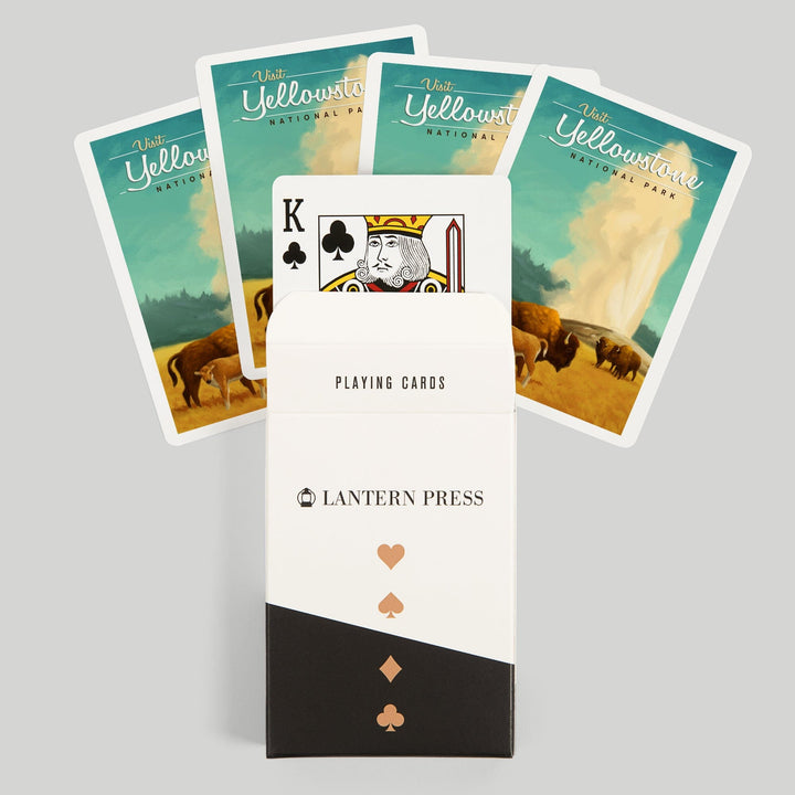Playing Cards, Yellowstone National Park, Oil Painting, Old Faithful and Bison, 52 Card Deck with Jokers in Box, Unique Art Cards Lantern Press 