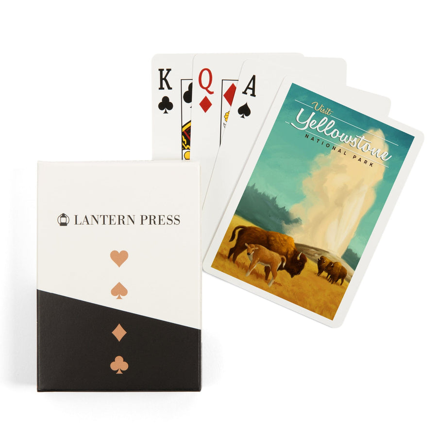 Playing Cards, Yellowstone National Park, Oil Painting, Old Faithful and Bison, 52 Card Deck with Jokers in Box, Unique Art Cards Lantern Press 