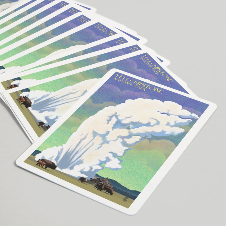 Playing Cards, Yellowstone National Park, Old Faithful and Bison, Lithograph, 52 Card Deck with Jokers in Box, Unique Art Cards Lantern Press 