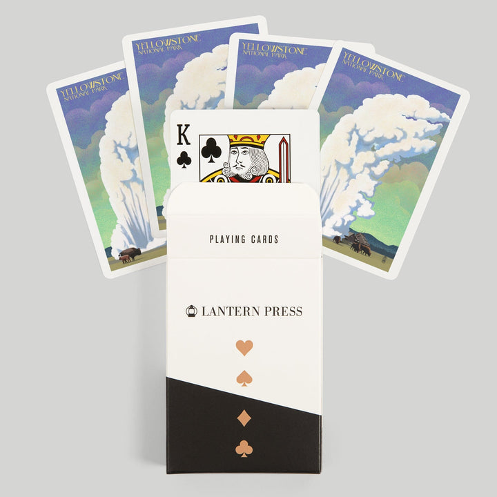 Playing Cards, Yellowstone National Park, Old Faithful and Bison, Lithograph, 52 Card Deck with Jokers in Box, Unique Art Cards Lantern Press 