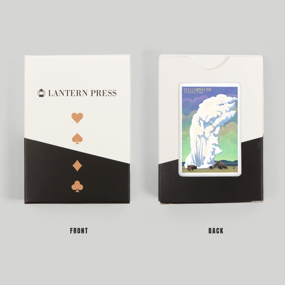 Playing Cards, Yellowstone National Park, Old Faithful and Bison, Lithograph, 52 Card Deck with Jokers in Box, Unique Art Cards Lantern Press 