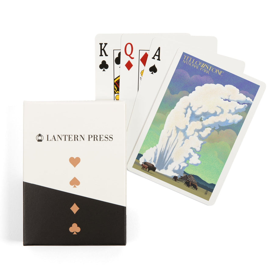 Playing Cards, Yellowstone National Park, Old Faithful and Bison, Lithograph, 52 Card Deck with Jokers in Box, Unique Art Cards Lantern Press 