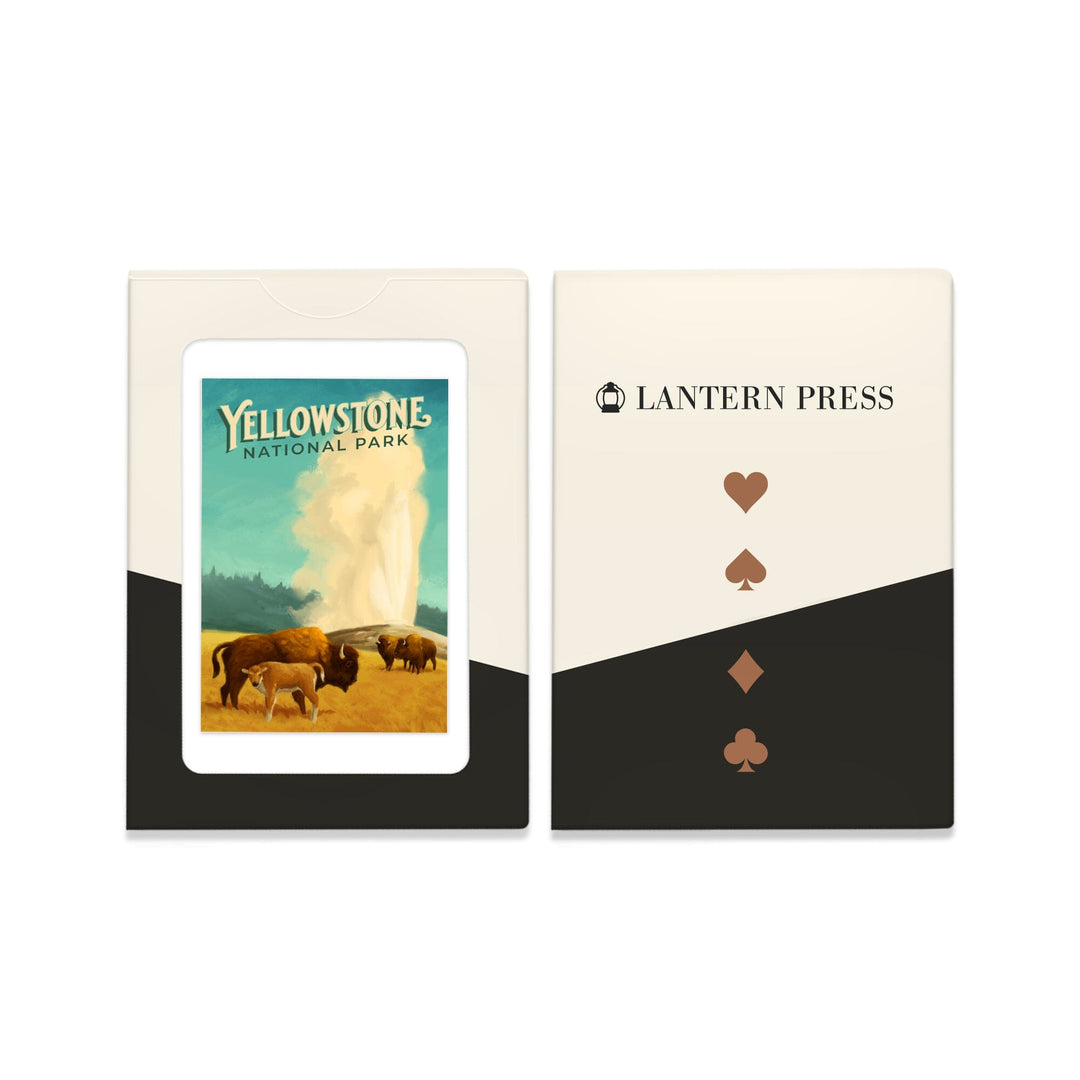 Playing Cards, Yellowstone National Park, Old Faithful and Bison, Oil Painting, 52 Card Deck with Jokers in Box, Unique Art Cards Lantern Press 