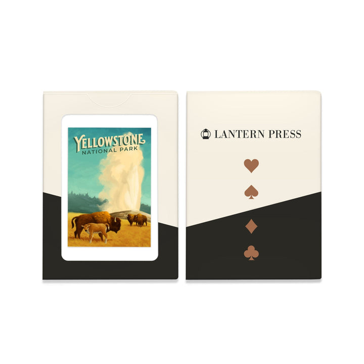 Playing Cards, Yellowstone National Park, Old Faithful and Bison, Oil Painting, 52 Card Deck with Jokers in Box, Unique Art Cards Lantern Press 