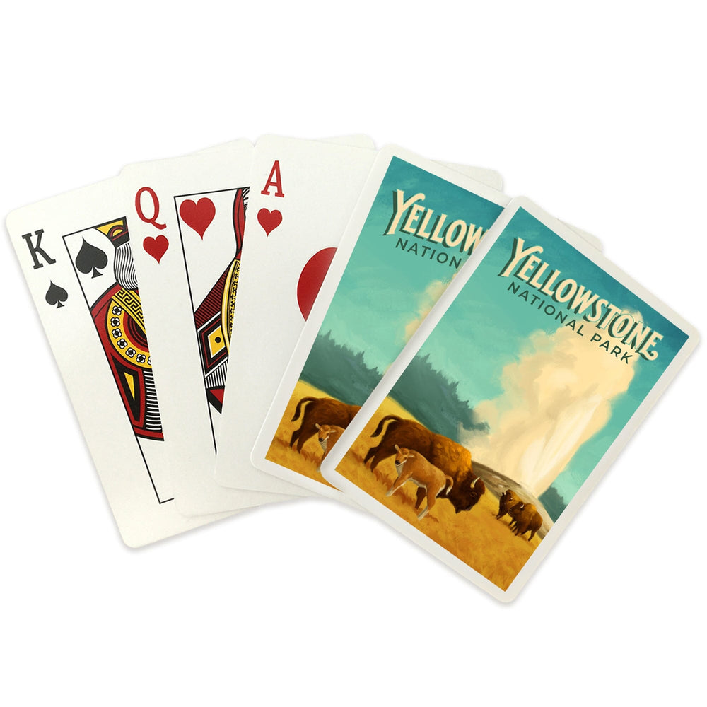 Playing Cards, Yellowstone National Park, Old Faithful and Bison, Oil Painting, 52 Card Deck with Jokers in Box, Unique Art Cards Lantern Press 
