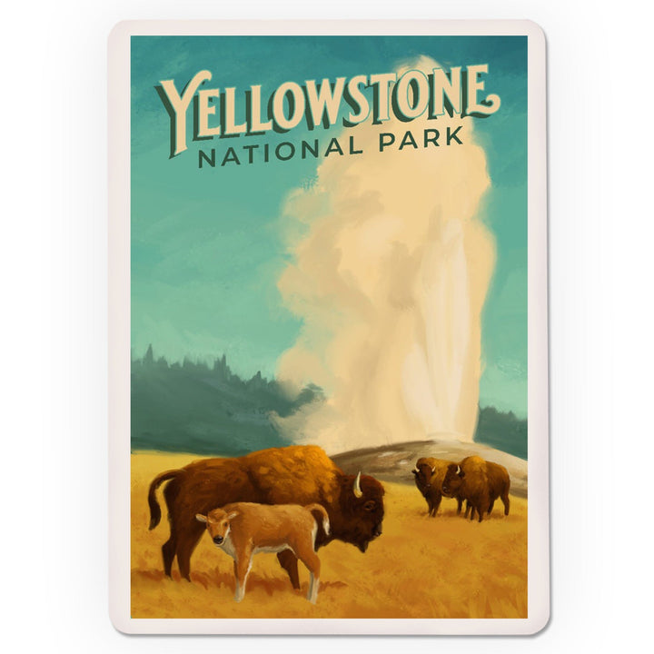 Playing Cards, Yellowstone National Park, Old Faithful and Bison, Oil Painting, 52 Card Deck with Jokers in Box, Unique Art Cards Lantern Press 
