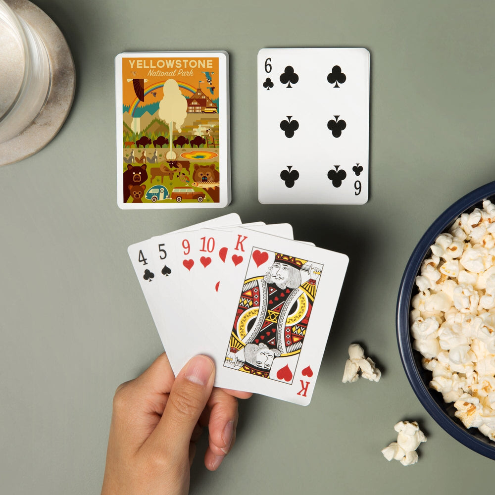 Playing Cards, Yellowstone National Park, Wyoming, Geometric National Park Series, 52 Card Deck with Jokers in Box, Unique Art Cards Lantern Press 