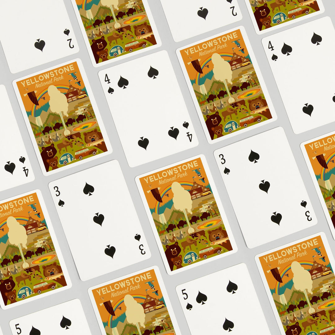 Playing Cards, Yellowstone National Park, Wyoming, Geometric National Park Series, 52 Card Deck with Jokers in Box, Unique Art Cards Lantern Press 