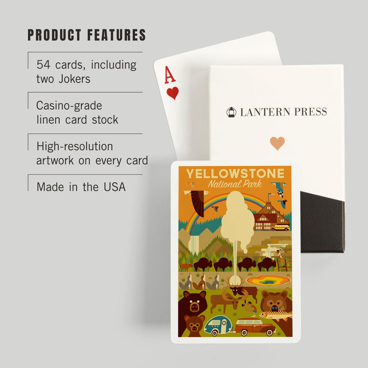 Playing Cards, Yellowstone National Park, Wyoming, Geometric National Park Series, 52 Card Deck with Jokers in Box, Unique Art Cards Lantern Press 
