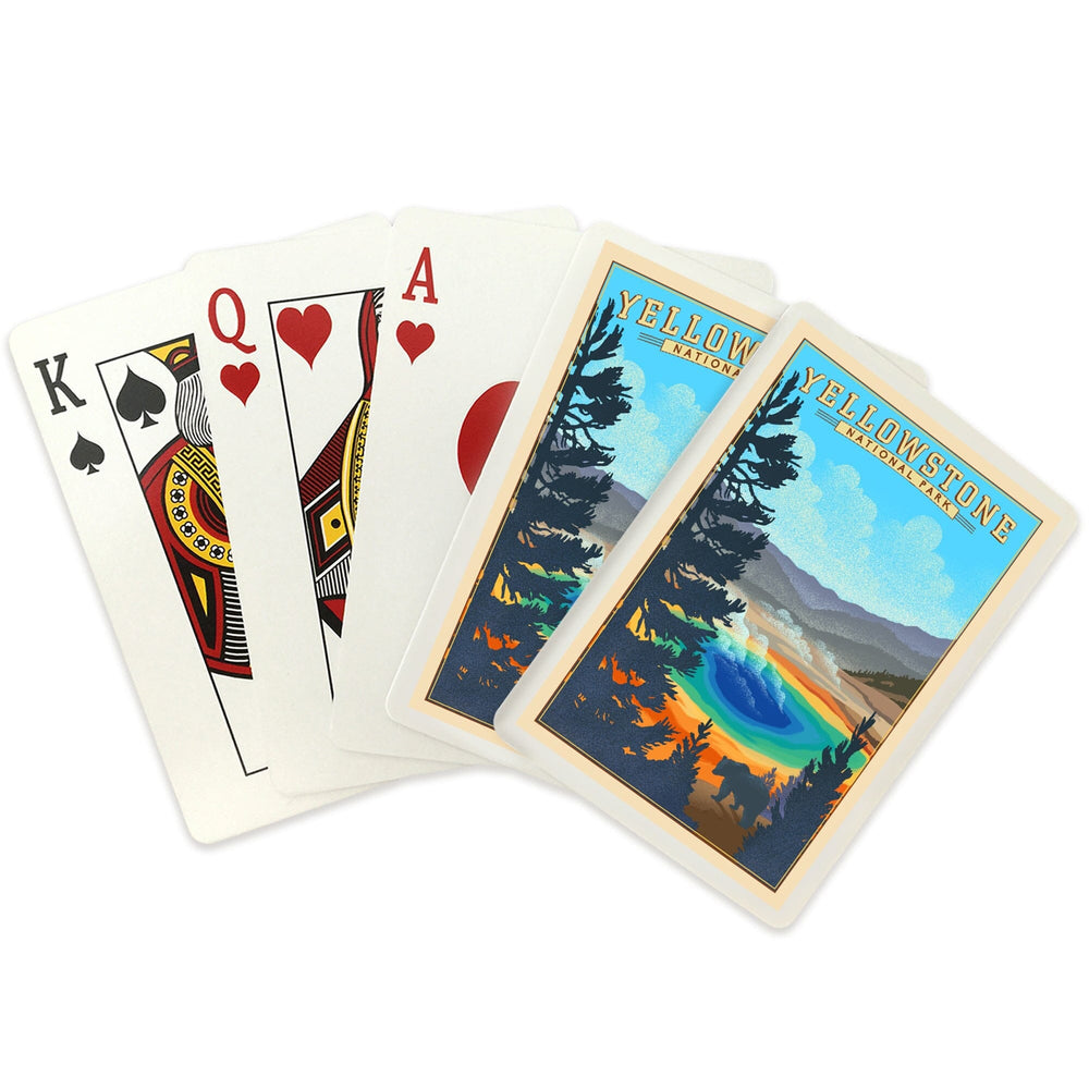 Playing Cards, Yellowstone National Park, Wyoming, Grand Prismatic Spring, Lithograph, 52 Card Deck with Jokers in Box, Unique Art Cards Lantern Press 