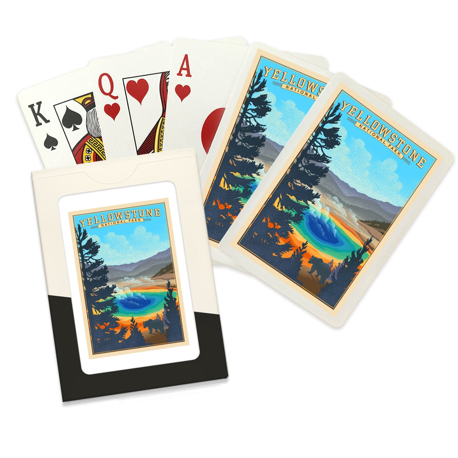 Playing Cards, Yellowstone National Park, Wyoming, Grand Prismatic Spring, Lithograph, 52 Card Deck with Jokers in Box, Unique Art Cards Lantern Press 