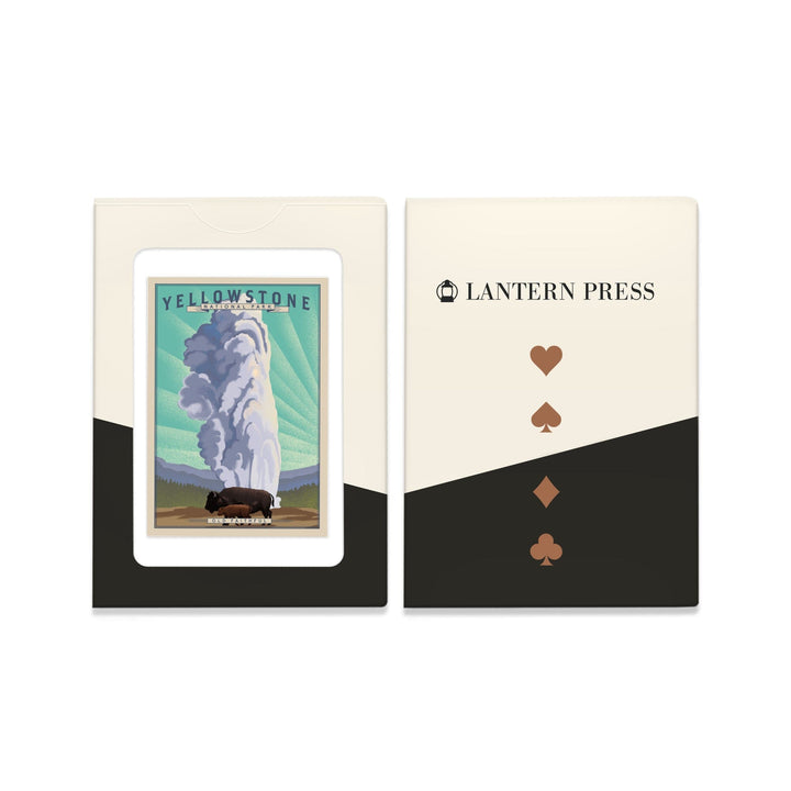 Playing Cards, Yellowstone National Park, Wyoming, Old Faithful and Bison, Lithograph National Park Series, 52 Card Deck with Jokers in Box, Unique Art Cards Lantern Press 