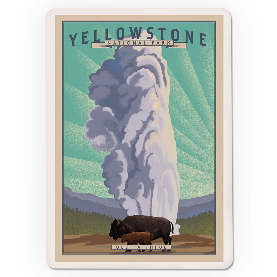 Playing Cards, Yellowstone National Park, Wyoming, Old Faithful and Bison, Lithograph National Park Series, 52 Card Deck with Jokers in Box, Unique Art Cards Lantern Press 