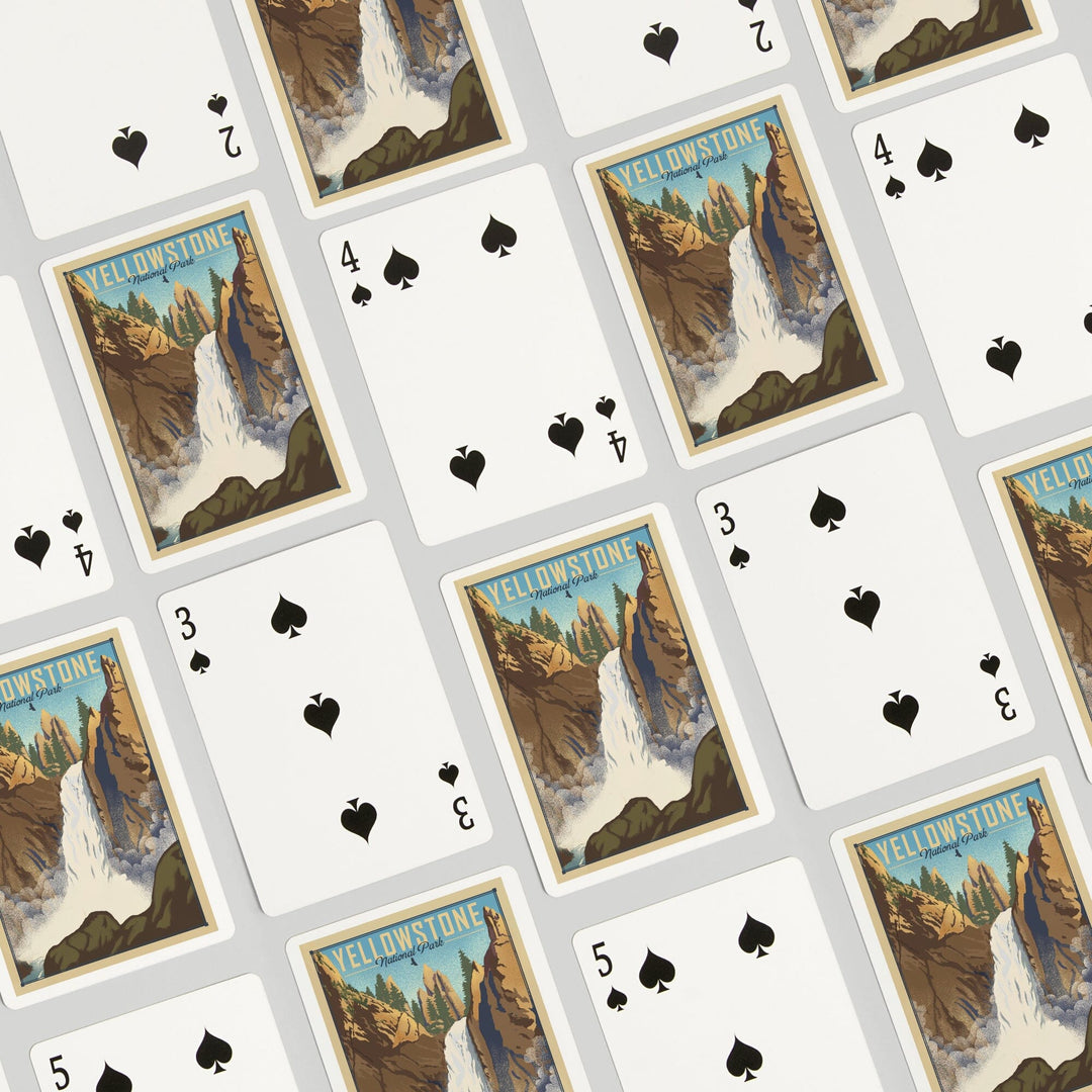 Playing Cards, Yellowstone National Park, Wyoming, Tower Falls, Lithograph National Park Series, 52 Card Deck with Jokers in Box, Unique Art Cards Lantern Press 