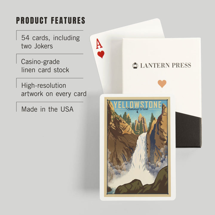 Playing Cards, Yellowstone National Park, Wyoming, Tower Falls, Lithograph National Park Series, 52 Card Deck with Jokers in Box, Unique Art Cards Lantern Press 