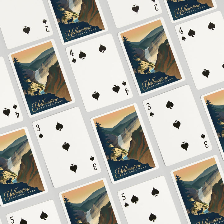 Playing Cards, Yellowstone National Park, Yellowstone Falls, Lithograph, 52 Card Deck with Jokers in Box, Unique Art Cards Lantern Press 