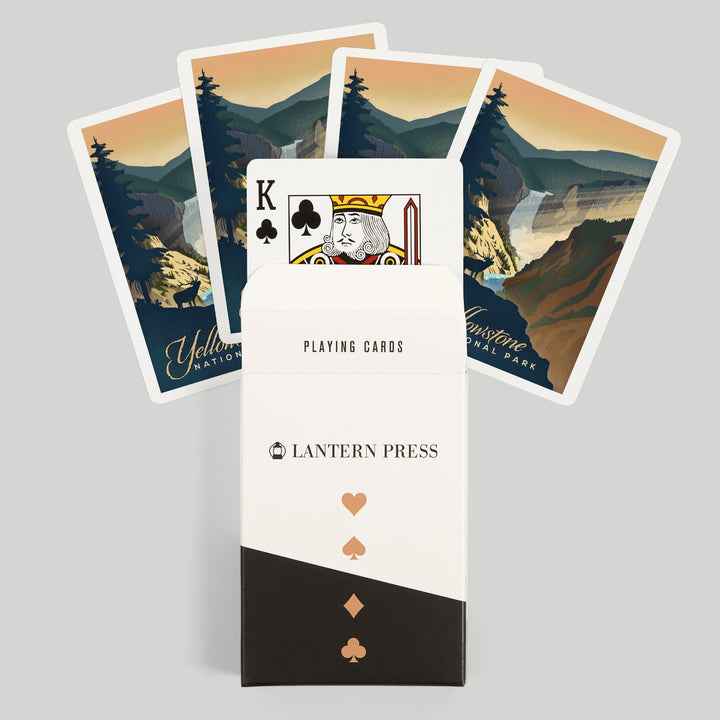 Playing Cards, Yellowstone National Park, Yellowstone Falls, Lithograph, 52 Card Deck with Jokers in Box, Unique Art Cards Lantern Press 