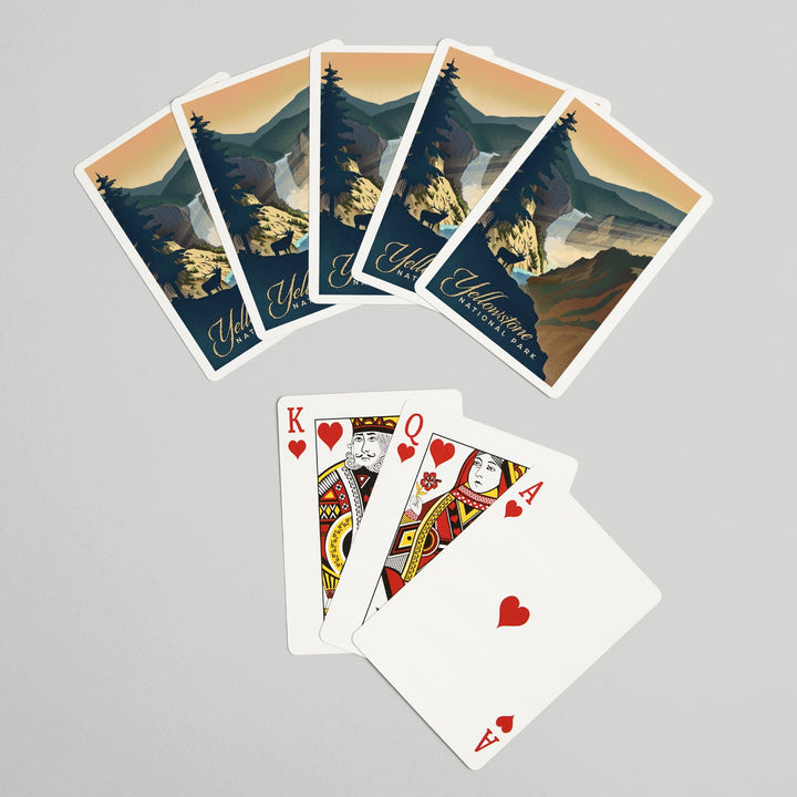 Playing Cards, Yellowstone National Park, Yellowstone Falls, Lithograph, 52 Card Deck with Jokers in Box, Unique Art Cards Lantern Press 