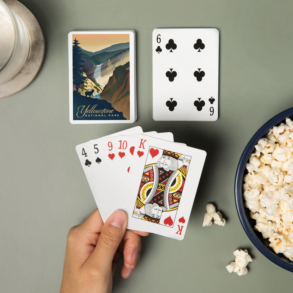Playing Cards, Yellowstone National Park, Yellowstone Falls, Lithograph, 52 Card Deck with Jokers in Box, Unique Art Cards Lantern Press 